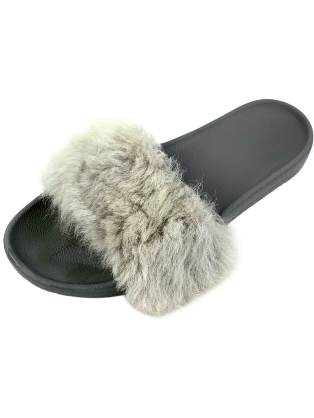 UGG Womens Slip On Gray Fur Slipper Size 8-9